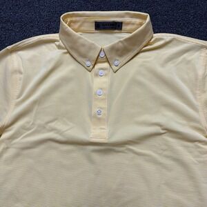 G/Fore Polo Shirt Mens M Yellow Striped Golf Performance Stretch Button Down